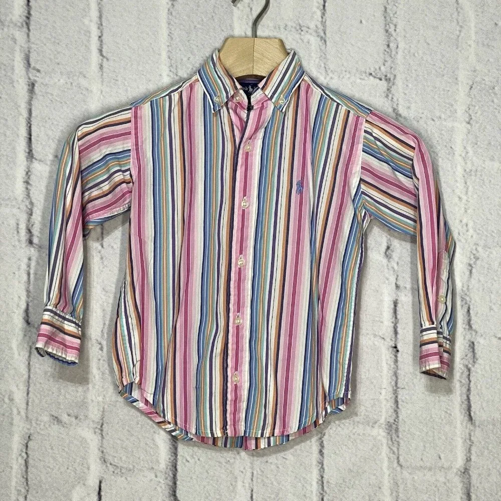 Ralph Lauren Youth Boys‎ Size 4 Long Sleeve Multicolor Button Down Oxford Shirt